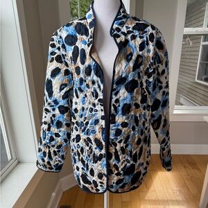 Alfred Dunner Navy Blue White Graphic Floral Quilted Jacket Lightweight Coat 14